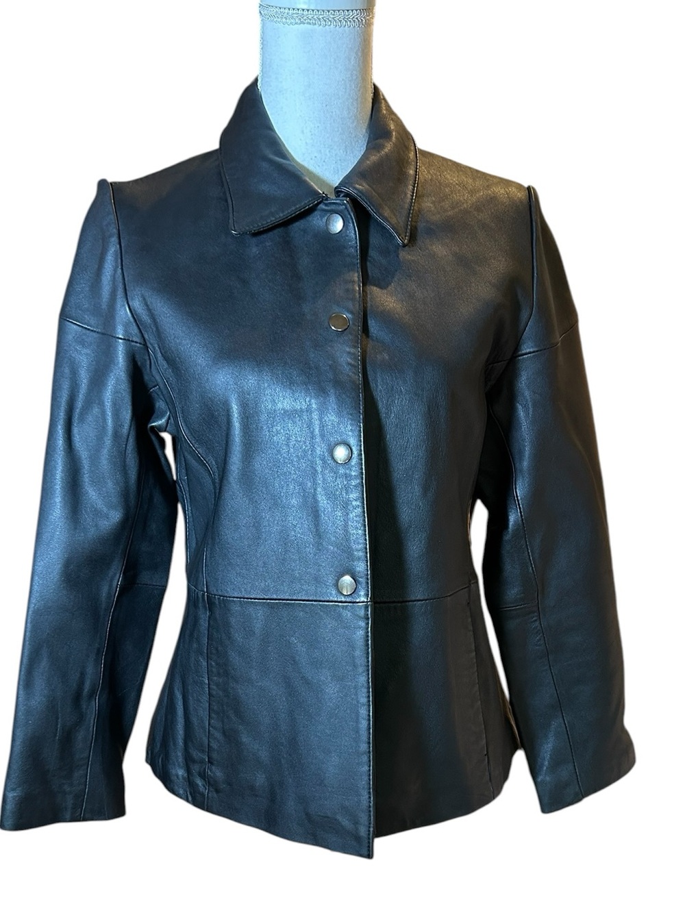 Water Collection Black Leather Snap-Front Women's Jacket